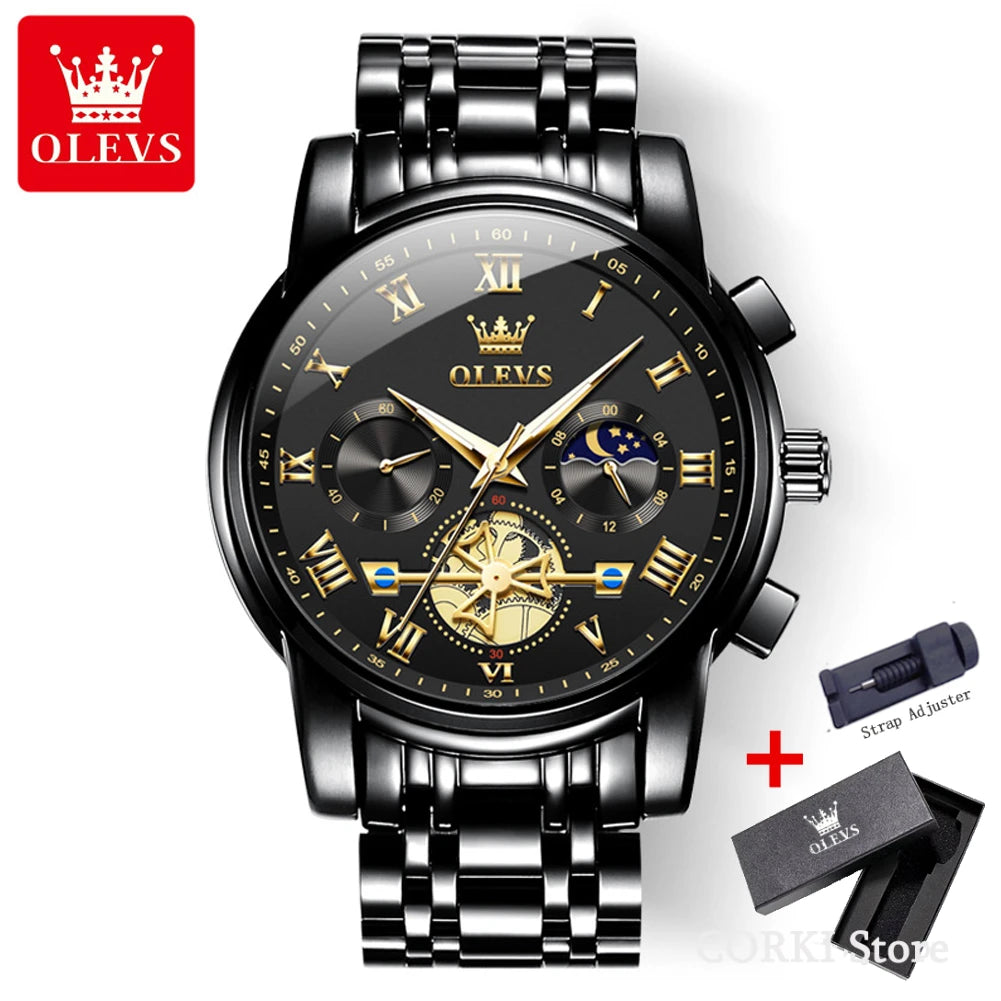 OLEVS 2859  Luxury Stainless Steel Waterproof Quartz Watch for Men Chronograph Luminous Mens Wristwatches Relojes Para Hombre