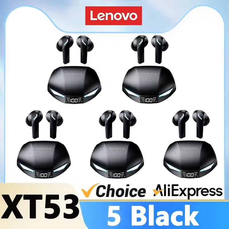 New Lenovo XT53 Bluetooth V5.4 Earphones LED Power Display Gaming Headphones Waterproof Anti-sweat Upgraded Wireless Earbud