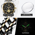 OLEVS 2859  Luxury Stainless Steel Waterproof Quartz Watch for Men Chronograph Luminous Mens Wristwatches Relojes Para Hombre