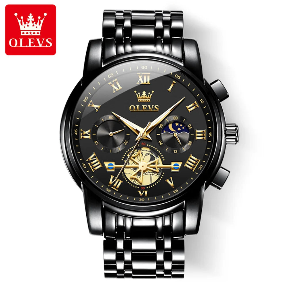 OLEVS 2859  Luxury Stainless Steel Waterproof Quartz Watch for Men Chronograph Luminous Mens Wristwatches Relojes Para Hombre
