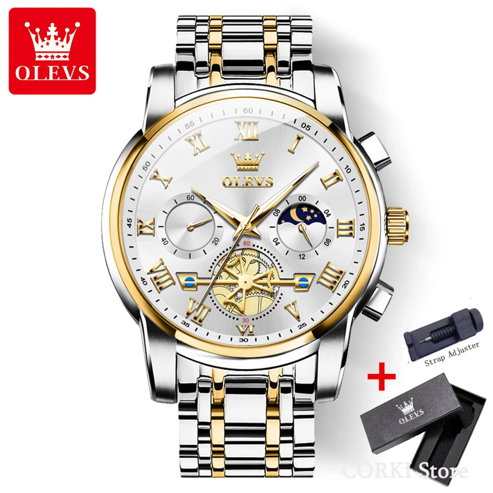 OLEVS 2859  Luxury Stainless Steel Waterproof Quartz Watch for Men Chronograph Luminous Mens Wristwatches Relojes Para Hombre