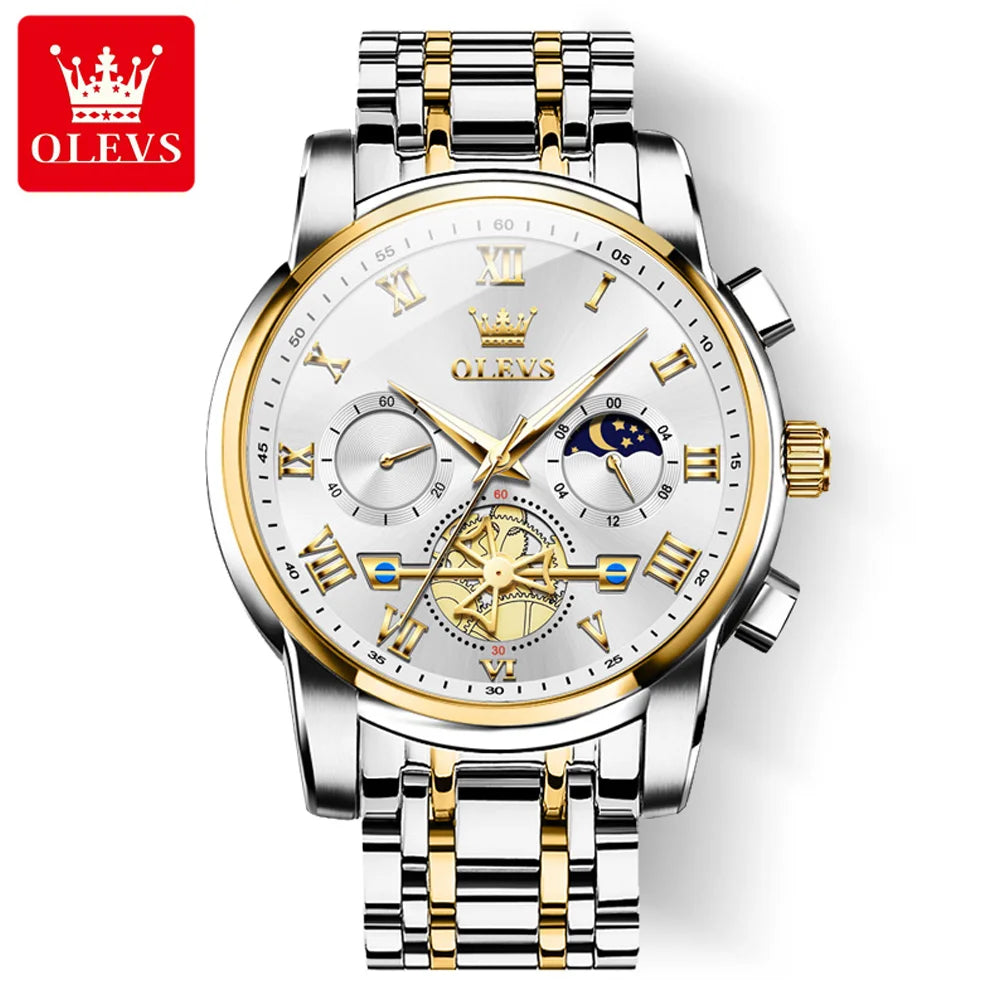 OLEVS 2859  Luxury Stainless Steel Waterproof Quartz Watch for Men Chronograph Luminous Mens Wristwatches Relojes Para Hombre