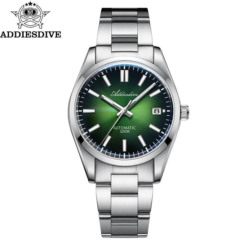 ADDIESDIVE Watch New Sappire Red Gradient Sunburst Dial Luxury NH35 Automatic Watch Waterproof 100m Dress Men Wristwatch AD2071