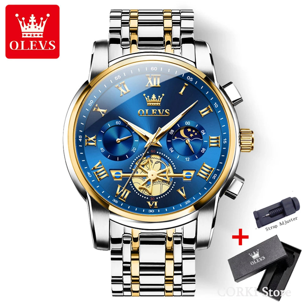 OLEVS 2859  Luxury Stainless Steel Waterproof Quartz Watch for Men Chronograph Luminous Mens Wristwatches Relojes Para Hombre