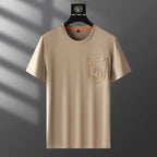 Minglu Lyocell Summer Men's T-shirts Cotton Solid Color Round Collar Short Sleeve Warhorse Embroidery Male T-shirts Man Tees