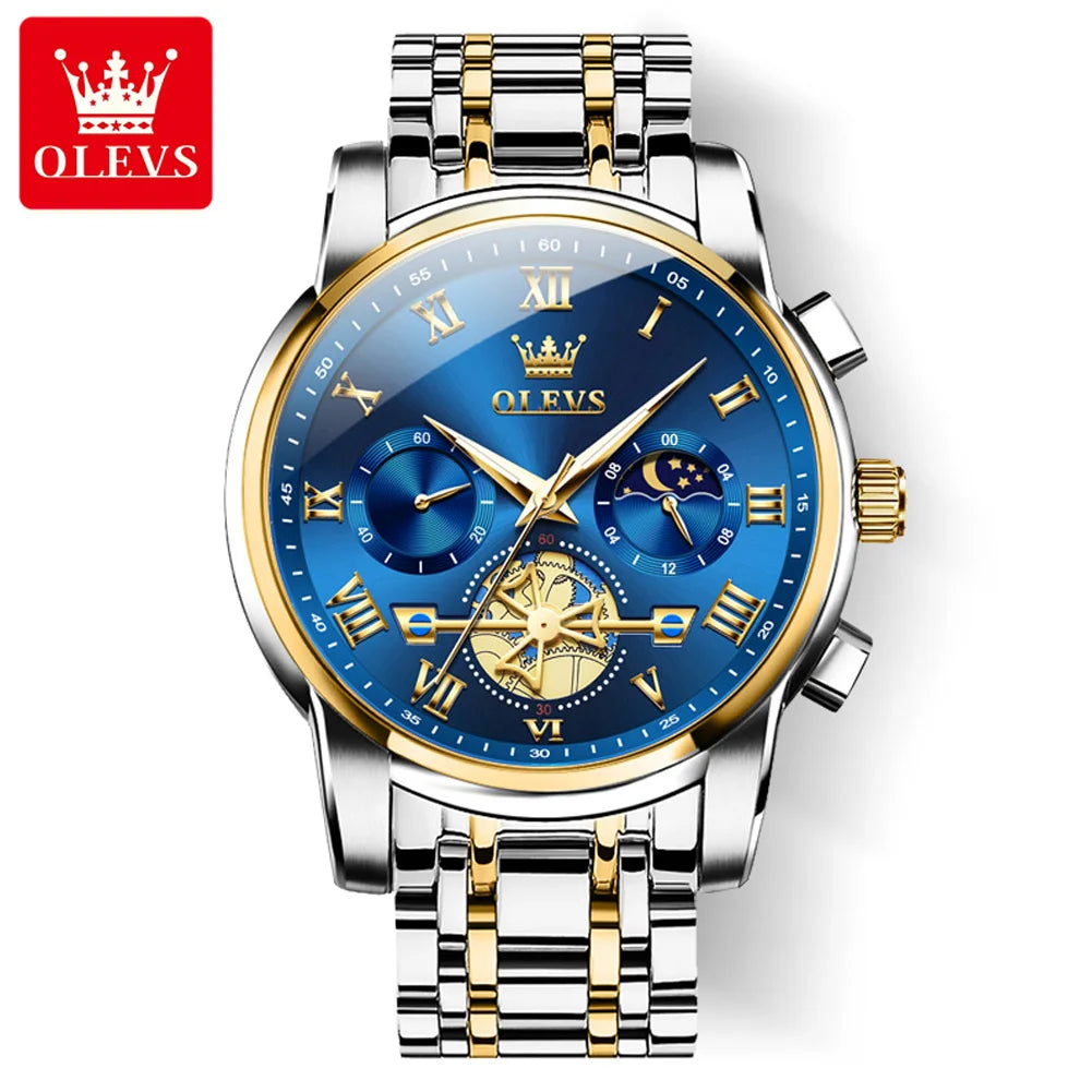 OLEVS 2859  Luxury Stainless Steel Waterproof Quartz Watch for Men Chronograph Luminous Mens Wristwatches Relojes Para Hombre