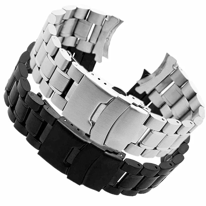 18/20/22/24 Stainless Steel Solid Strap Curved End Double Safety Folding Buckle Universal Replace Watch Band Bracelet for Seiko