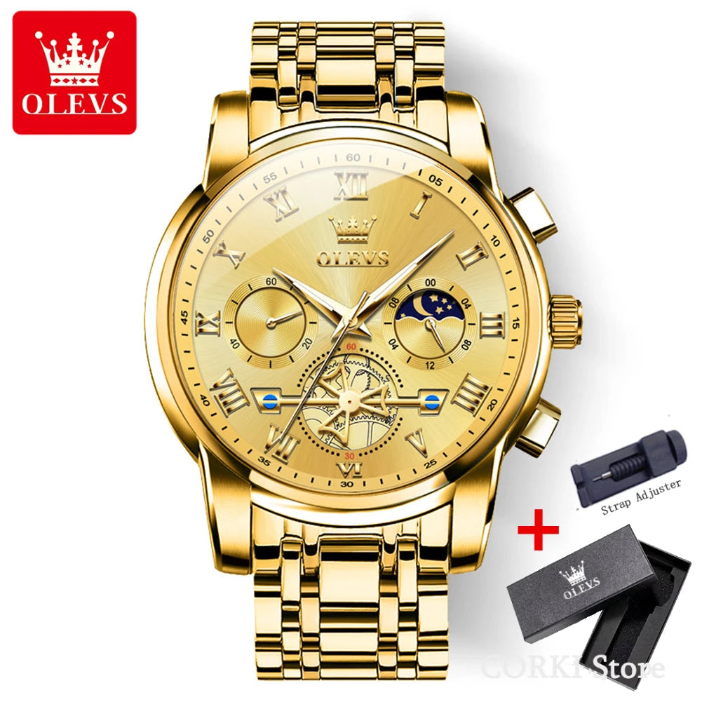 OLEVS 2859  Luxury Stainless Steel Waterproof Quartz Watch for Men Chronograph Luminous Mens Wristwatches Relojes Para Hombre