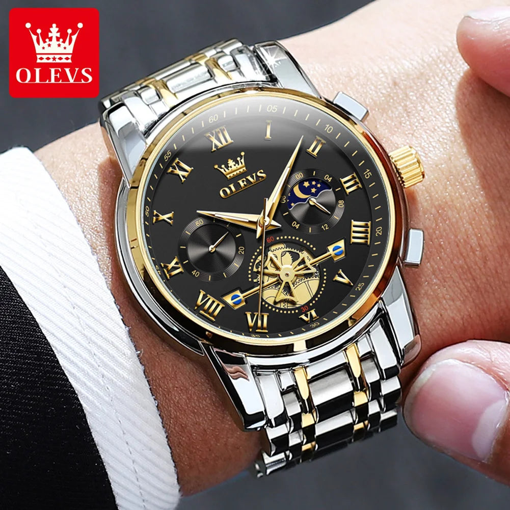 OLEVS 2859  Luxury Stainless Steel Waterproof Quartz Watch for Men Chronograph Luminous Mens Wristwatches Relojes Para Hombre