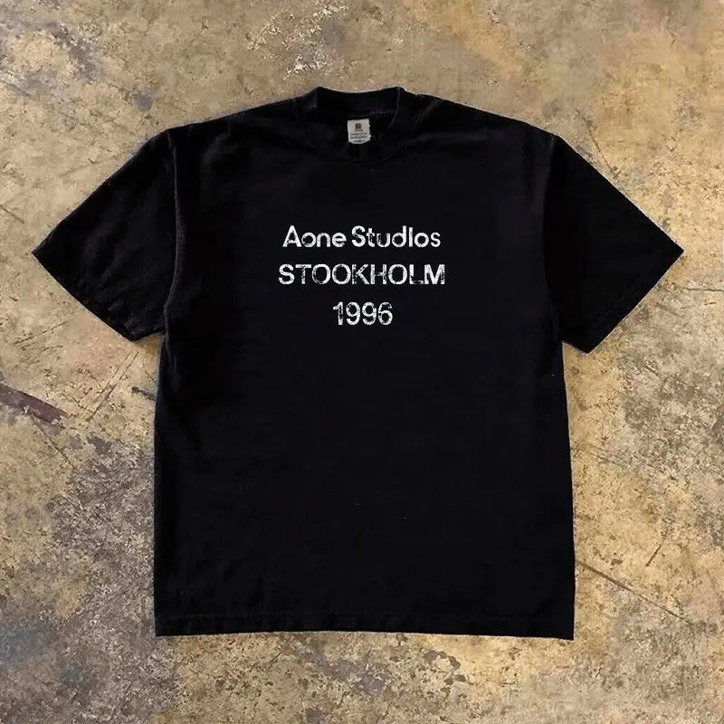 American High Street Retro English Sentence Print Loose and Comfortable Pure Cotton Short-sleeved T-shirt for Men and Women