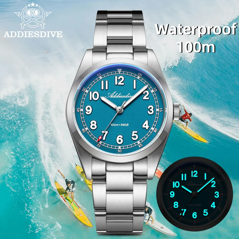 ADDIESDIVE Elegant Analog Watch BGW9 Luminous Sapphire Crystal Quartz Watches Stainless Steel AD2521 Male Clock Waterproof Watch