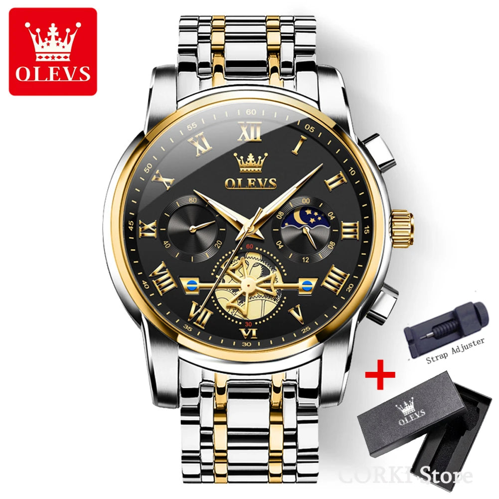 OLEVS 2859  Luxury Stainless Steel Waterproof Quartz Watch for Men Chronograph Luminous Mens Wristwatches Relojes Para Hombre