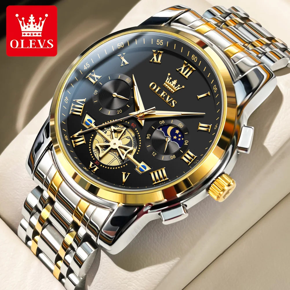 OLEVS 2859  Luxury Stainless Steel Waterproof Quartz Watch for Men Chronograph Luminous Mens Wristwatches Relojes Para Hombre
