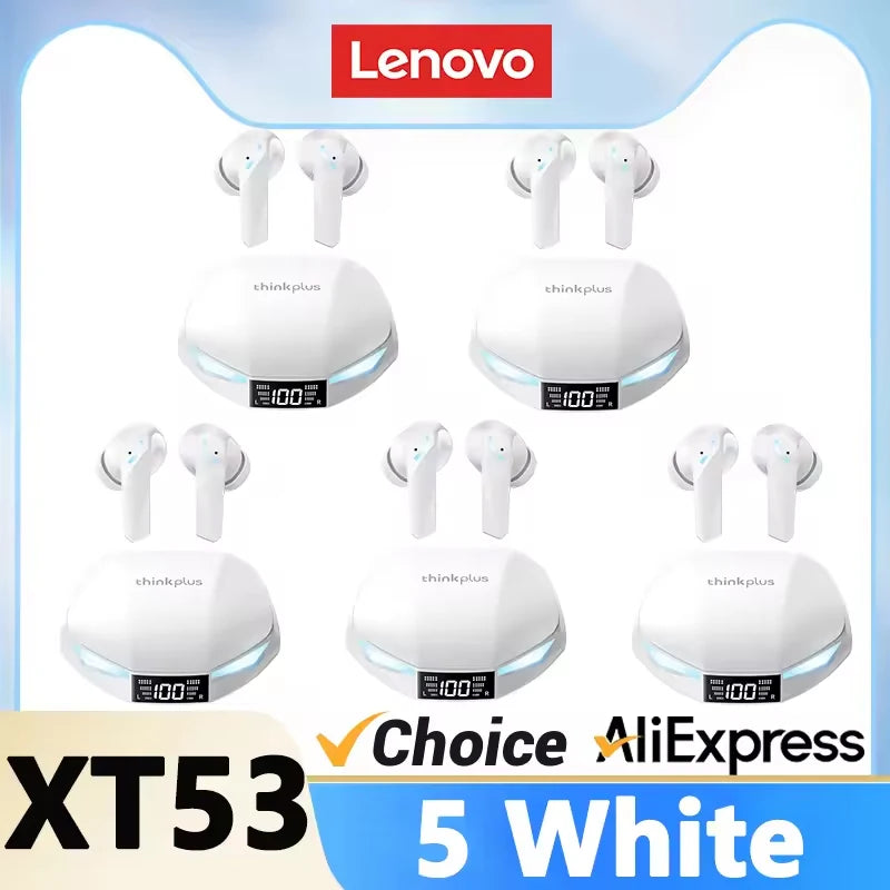 New Lenovo XT53 Bluetooth V5.4 Earphones LED Power Display Gaming Headphones Waterproof Anti-sweat Upgraded Wireless Earbud
