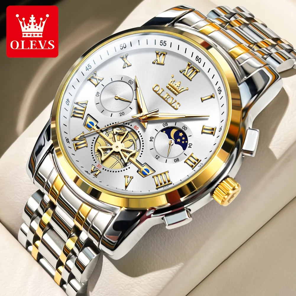 OLEVS 2859  Luxury Stainless Steel Waterproof Quartz Watch for Men Chronograph Luminous Mens Wristwatches Relojes Para Hombre