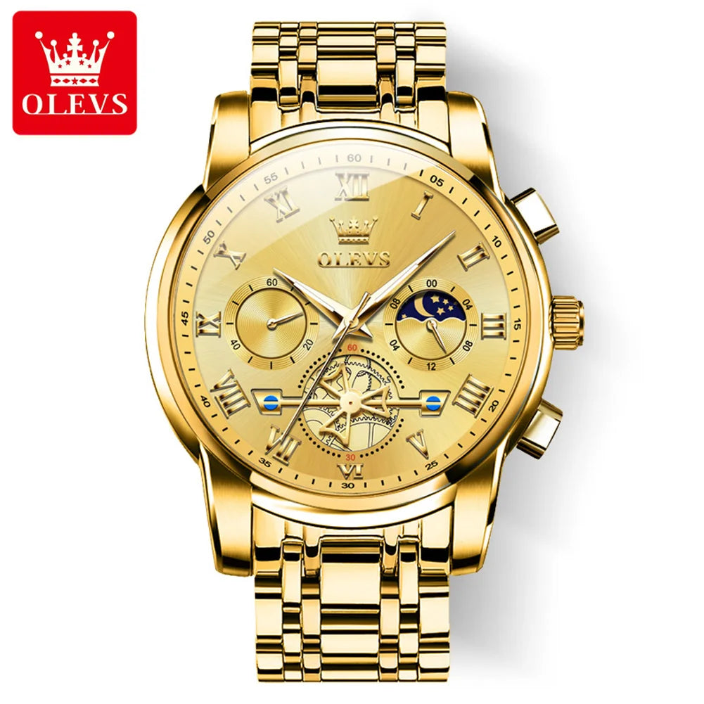 OLEVS 2859  Luxury Stainless Steel Waterproof Quartz Watch for Men Chronograph Luminous Mens Wristwatches Relojes Para Hombre