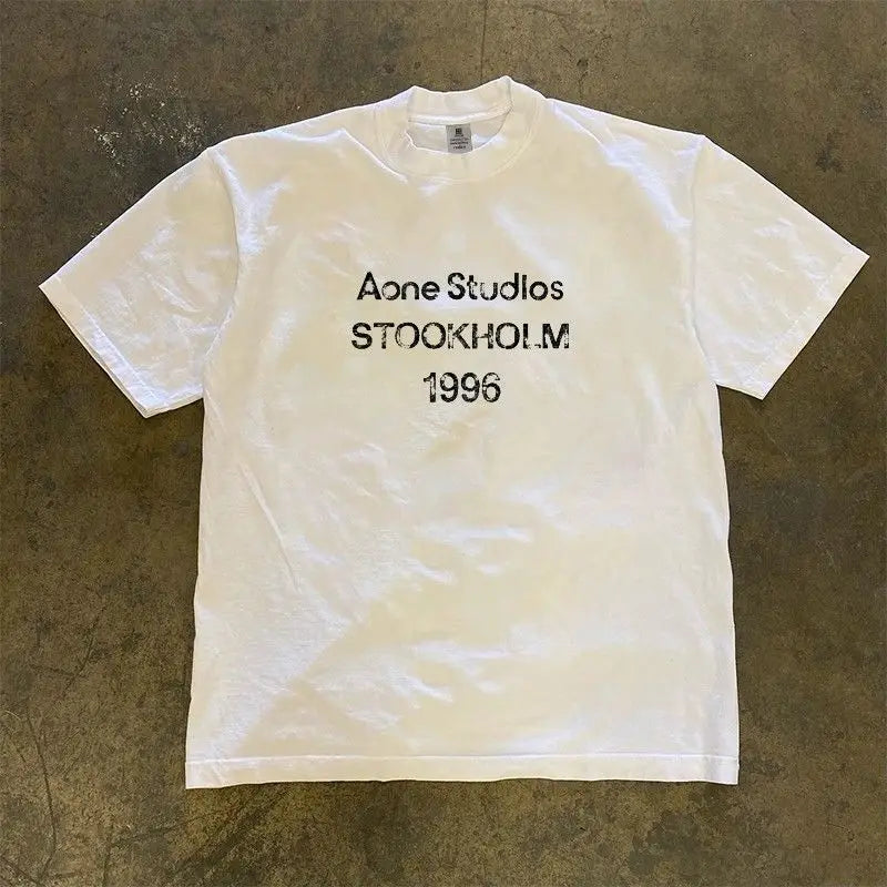 American High Street Retro English Sentence Print Loose and Comfortable Pure Cotton Short-sleeved T-shirt for Men and Women
