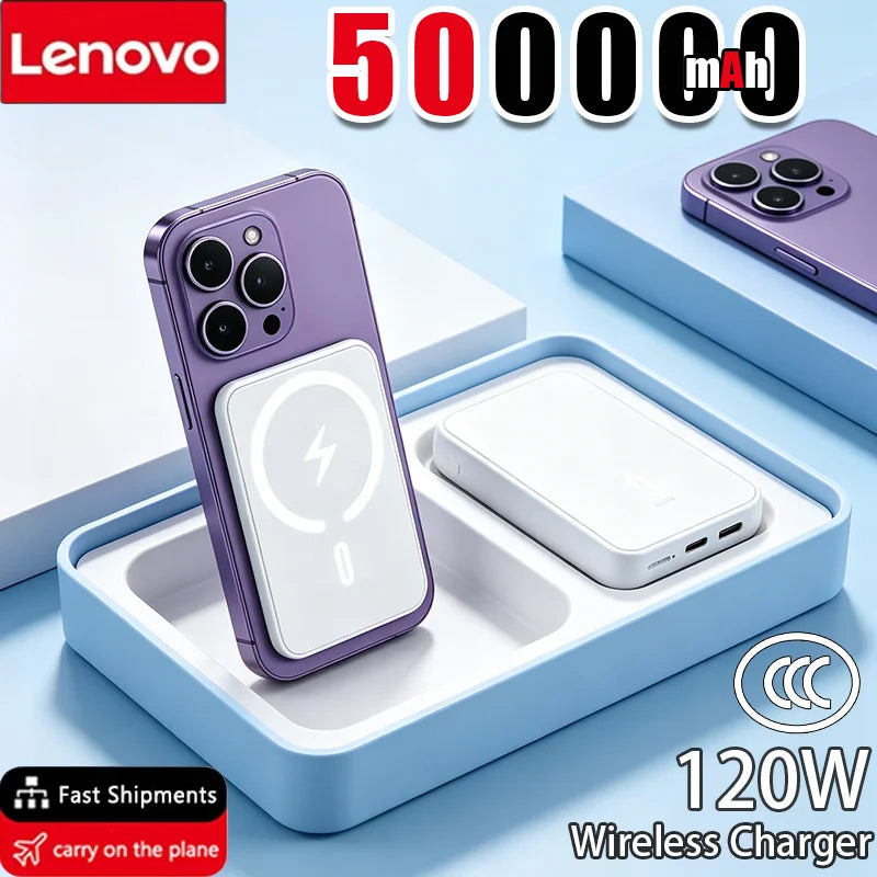 Lenovo 500000mAh Magnetic Wireless Power Bank PD22.5W Fast Charger For Magsafe iPhone Xiaomi 2026