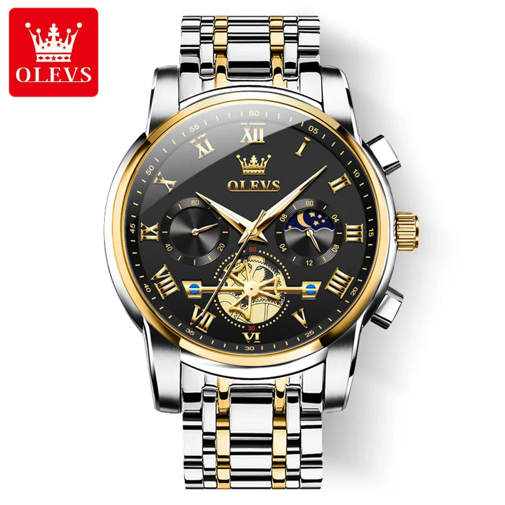 OLEVS 2859  Luxury Stainless Steel Waterproof Quartz Watch for Men Chronograph Luminous Mens Wristwatches Relojes Para Hombre